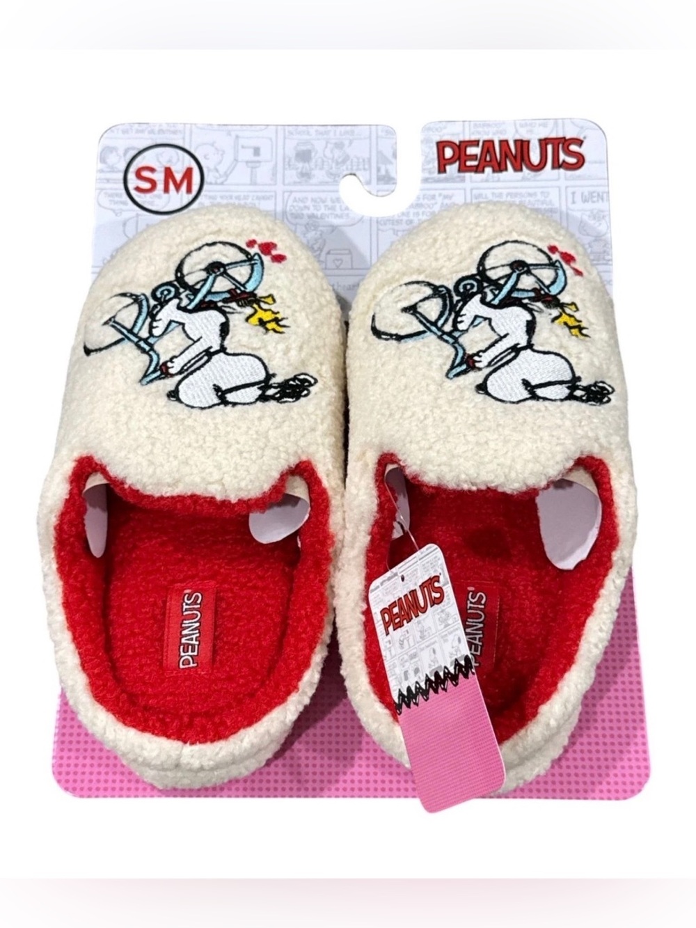 Peanuts Snoopy Sherpa Slippers - Cream & Red